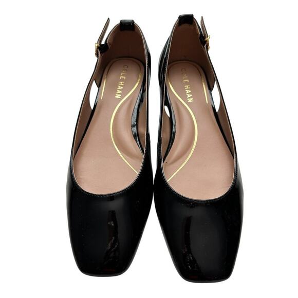 Cole Haan Bria Cutout Black Patent Leather Flats Size 7 Square Toe - Picture 1 of 13